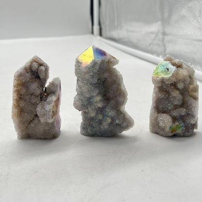 Natural High Quality Crystal Points, Healing Crystal Electroplated Zinc Ore Pillars Purple Glitter Home Decor