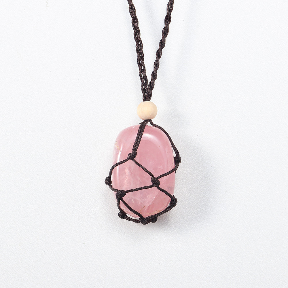 Wholesale quartz natural gem stone crystal tumbled stone pendant wrapped braid pendant necklace