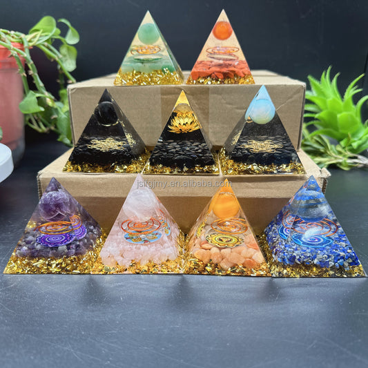 5cm 6cm Wholesale healing crystals resin energy orgone organite pyramid crystal for spiritual