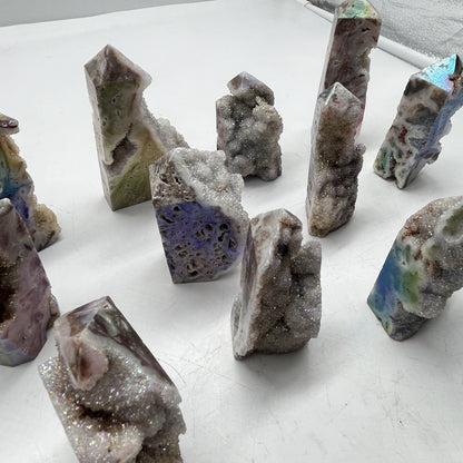 Natural High Quality Crystal Points, Healing Crystal Electroplated Zinc Ore Pillars Purple Glitter Home Decor