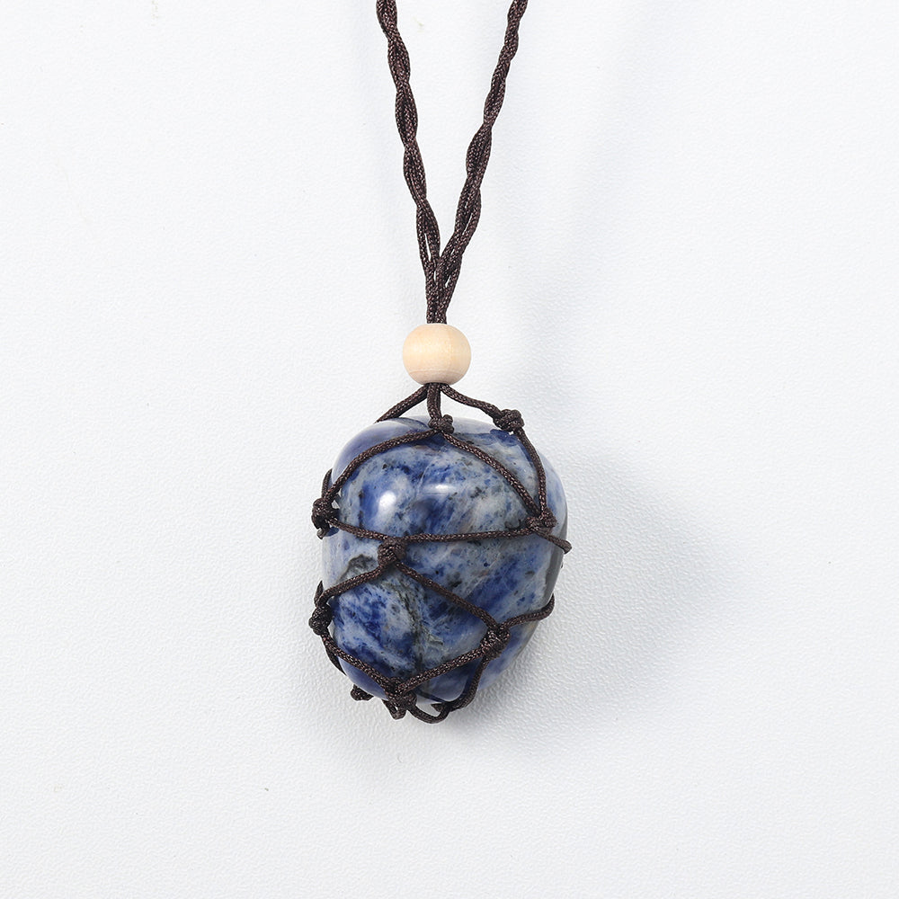 Wholesale quartz natural gem stone crystal tumbled stone pendant wrapped braid pendant necklace