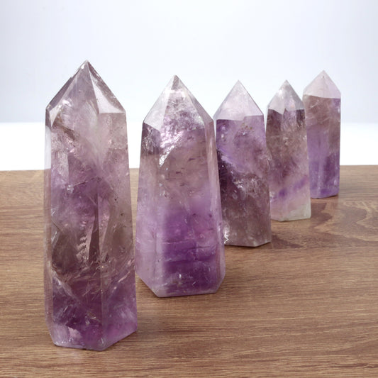 Wholesale natural amethyst quartz wand point, Clear quartz healing point amethyst crystal wand for sale