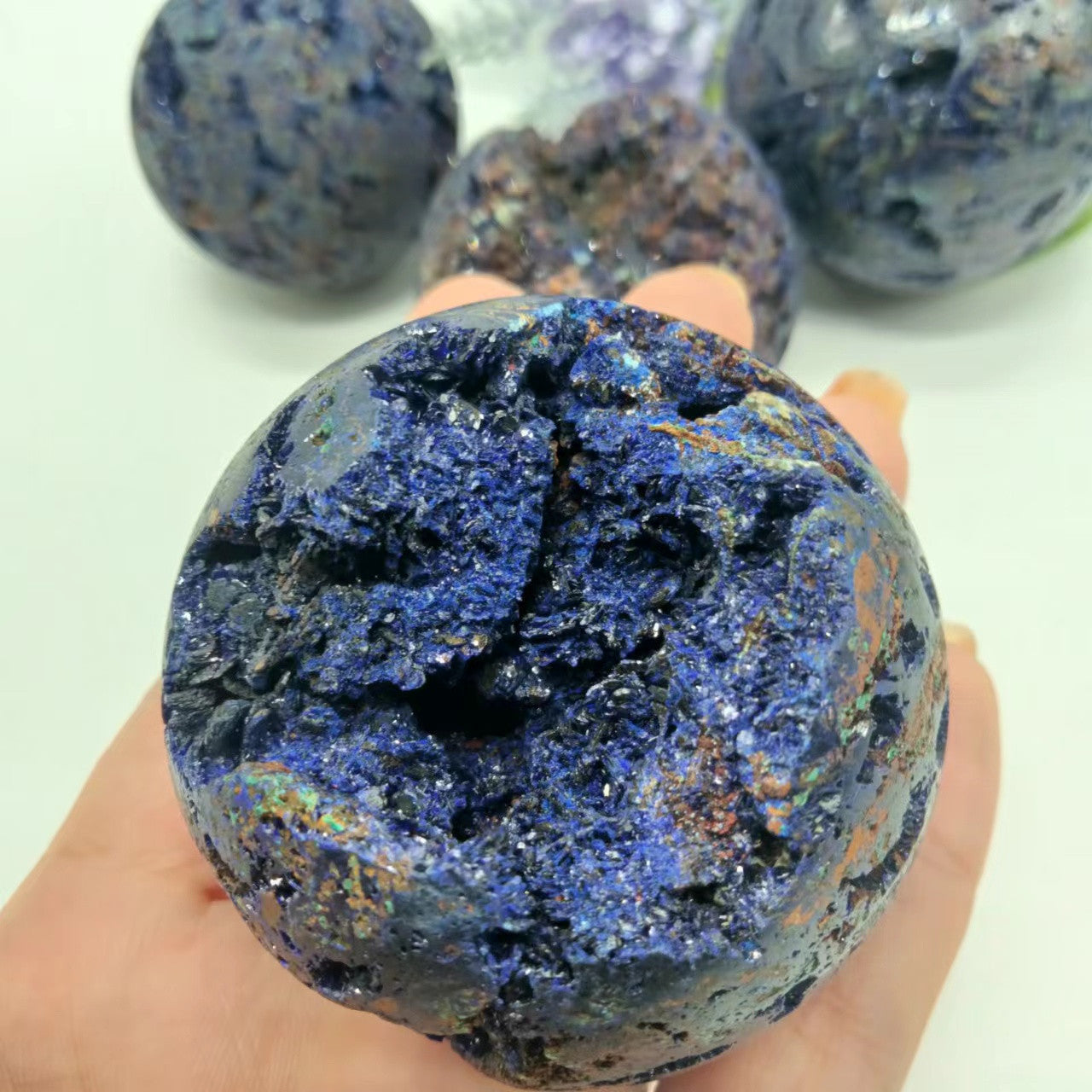 Wholesale Natural Azurite Malachite Sphere Hand Made Healing Crystal Blue Azurite Sphere Ball