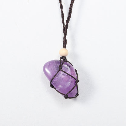 Wholesale quartz natural gem stone crystal tumbled stone pendant wrapped braid pendant necklace