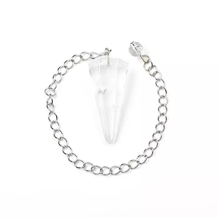 35*15mm Natural Crystal Stainless Steel Chain Clear Quartz Pendulum With 8mm Crystal End Ball Pendulum