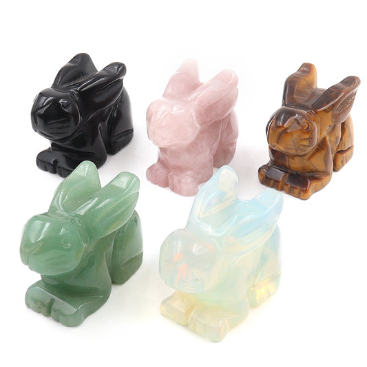 2 Inch Natural Stone Crystals Healing Stone Carved Animal Rabbit Figurines Statue Crystal Carving Crafts For Home Decoration