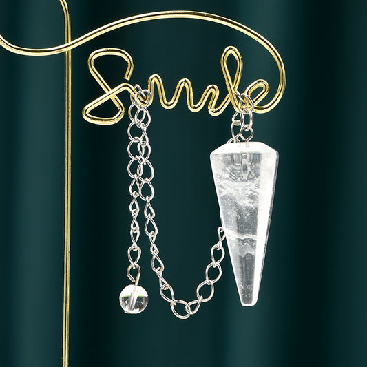 35*15mm Natural Crystal Stainless Steel Chain Clear Quartz Pendulum With 8mm Crystal End Ball Pendulum