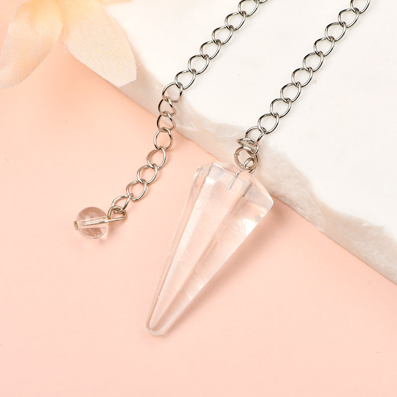 35*15mm Natural Crystal Stainless Steel Chain Clear Quartz Pendulum With 8mm Crystal End Ball Pendulum