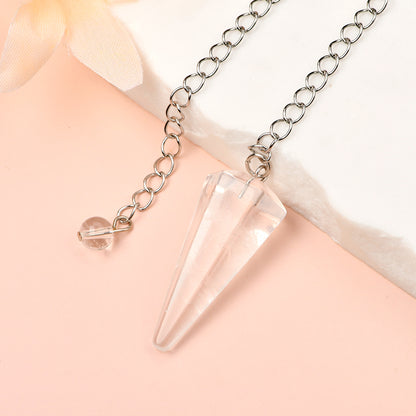 35*15mm Natural Crystal Stainless Steel Chain Clear Quartz Pendulum With 8mm Crystal End Ball Pendulum