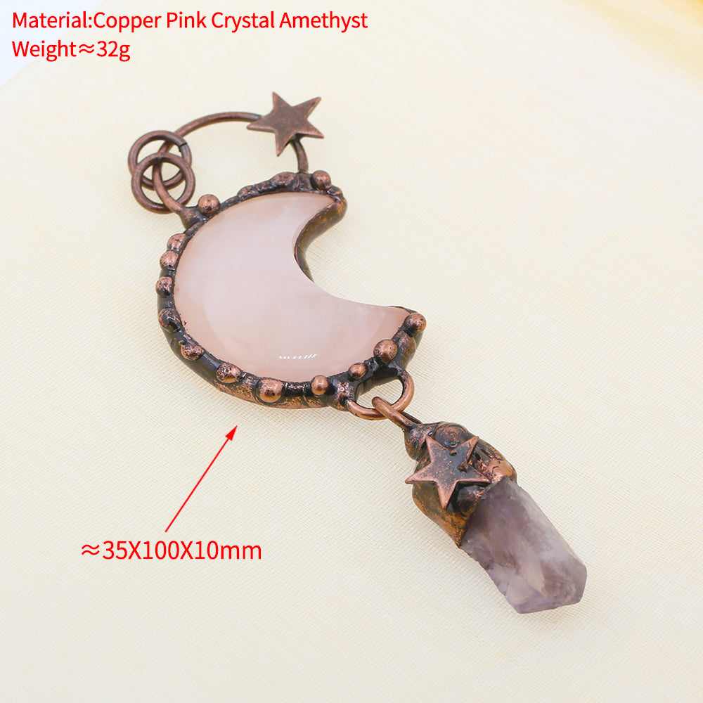 Boho Irregular Natural Clear Quartz Pendant Bronze Soldered Healing Stones Crystal Pendants For Necklaces Jewelry