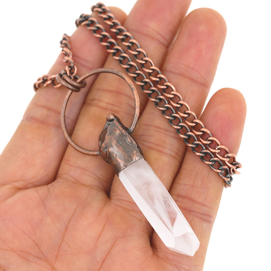 Boho Irregular Natural Clear Quartz Pendant Bronze Soldered Healing Stones Crystal Pendants For Necklaces Jewelry