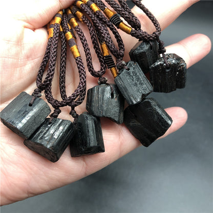 wholesale raw stone pendant gemstone necklace jewelry natural crystal rough stone pendant black tourmaline necklace