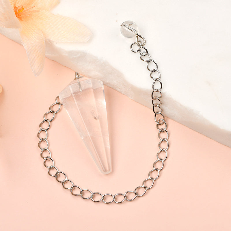 35*15mm Natural Crystal Stainless Steel Chain Clear Quartz Pendulum With 8mm Crystal End Ball Pendulum