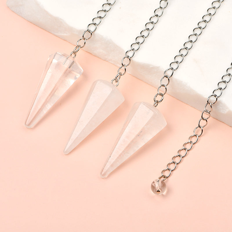 35*15mm Natural Crystal Stainless Steel Chain Clear Quartz Pendulum With 8mm Crystal End Ball Pendulum