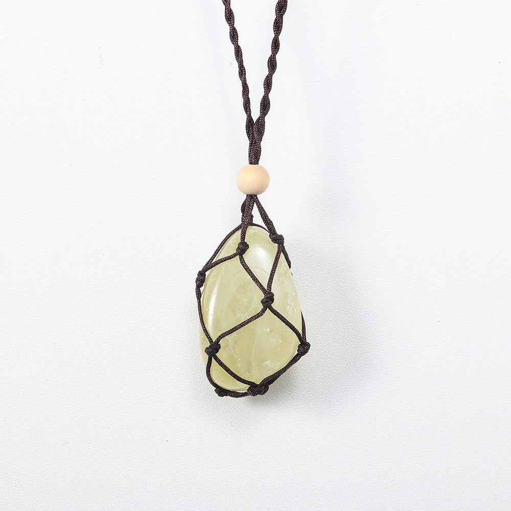 Wholesale quartz natural gem stone crystal tumbled stone pendant wrapped braid pendant necklace