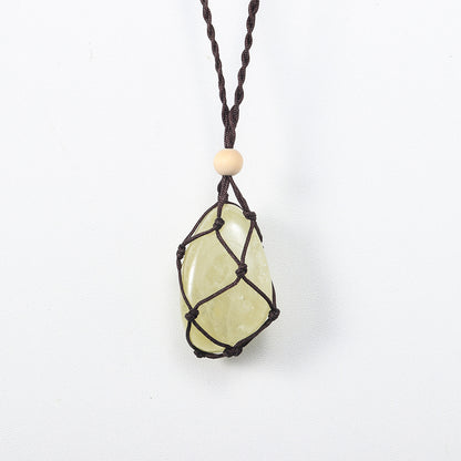 Wholesale quartz natural gem stone crystal tumbled stone pendant wrapped braid pendant necklace