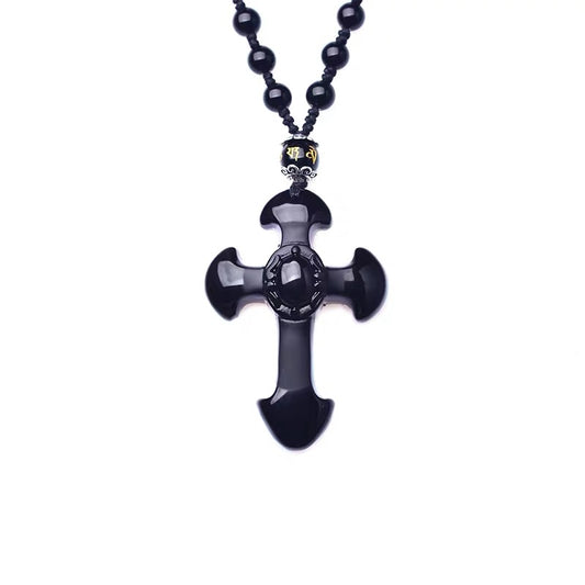 Wholesale natural obsidian Christ Jesus crystal cross natural obsidian carved crystal cross pendant