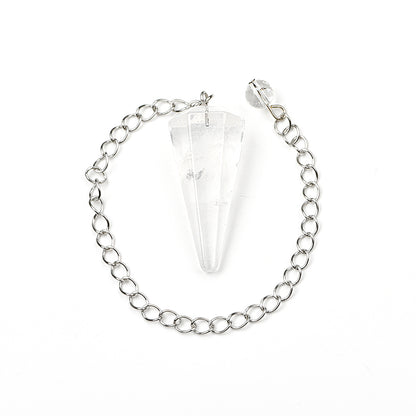 35*15mm Natural Crystal Stainless Steel Chain Clear Quartz Pendulum With 8mm Crystal End Ball Pendulum