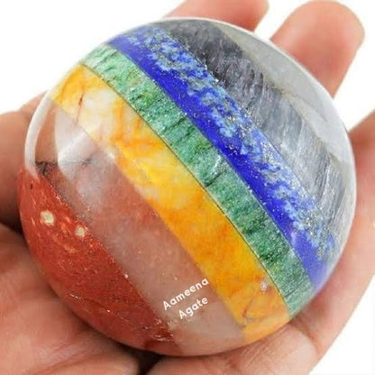 Seven Chakra Bonded Gemstone Sphere Ball Wholesale Natural Crystal Chakra Sphere Ball Gemstone Agate Balls