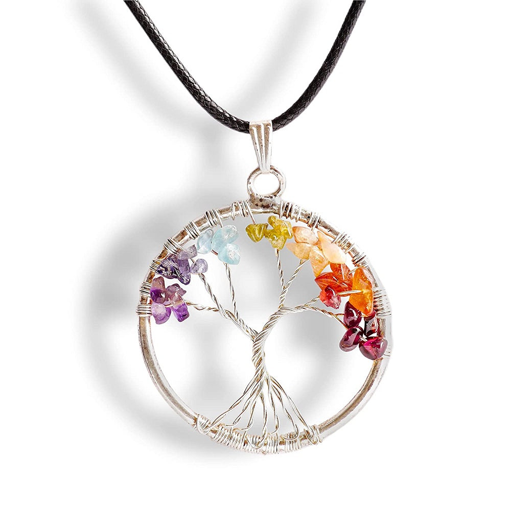 Latest 2023 Natural Crystal 7 Chakra Tree of Life Pendant for Knowledge and Wisdom Available At Reasonable Price