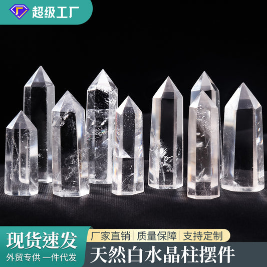 Wholesale Natural White Crystal Point White Crystal Single Pointed Column Crystal Hexagonal Prism Ornament Crystal Stone Energy Pillar