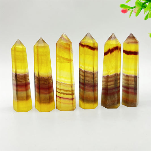 Factory Supply Natural Crystal Yellow Fluorite Column Crystal Stone Single Pointed Hexagonal Prism Domestic Ornaments Spot